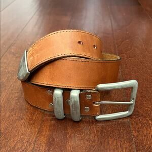 Vintage Contempo Tan Leather Belt with Oxidized Silver Buckle